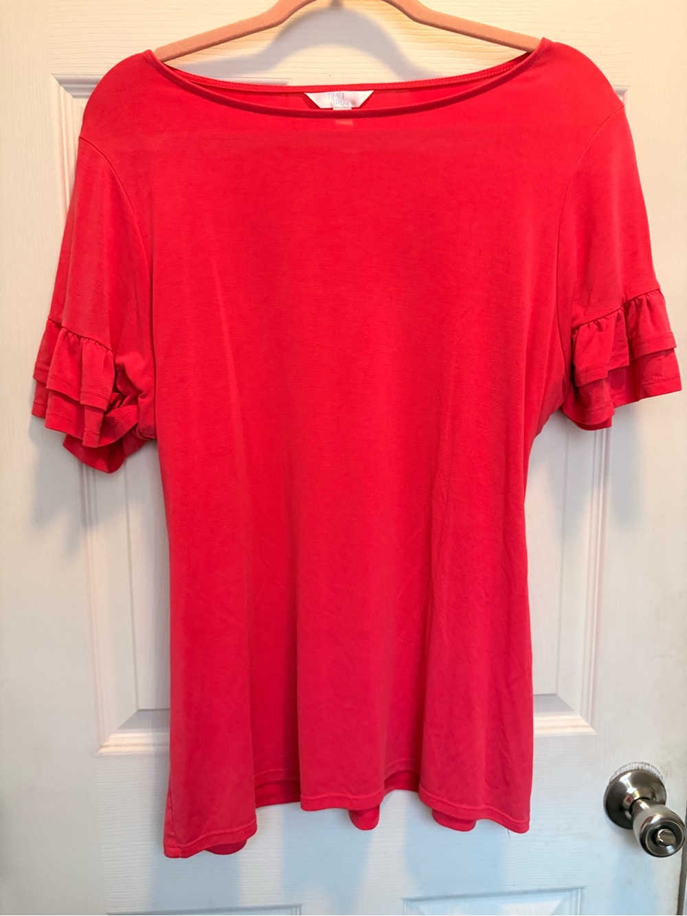 Time and Tru Coral Ruffle Sleeve Tee